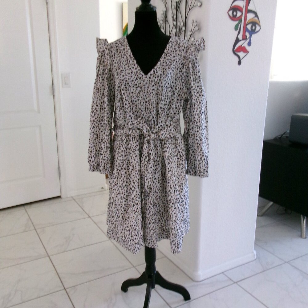 Like New J. Crew Long Sleeve Leopard Cheetah Print Dress Pockets XL Cotton